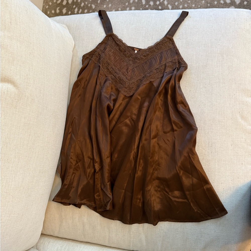 Elegant Brown Lace Trim Dress Free People